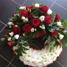 Red &amp; White spray based wreath